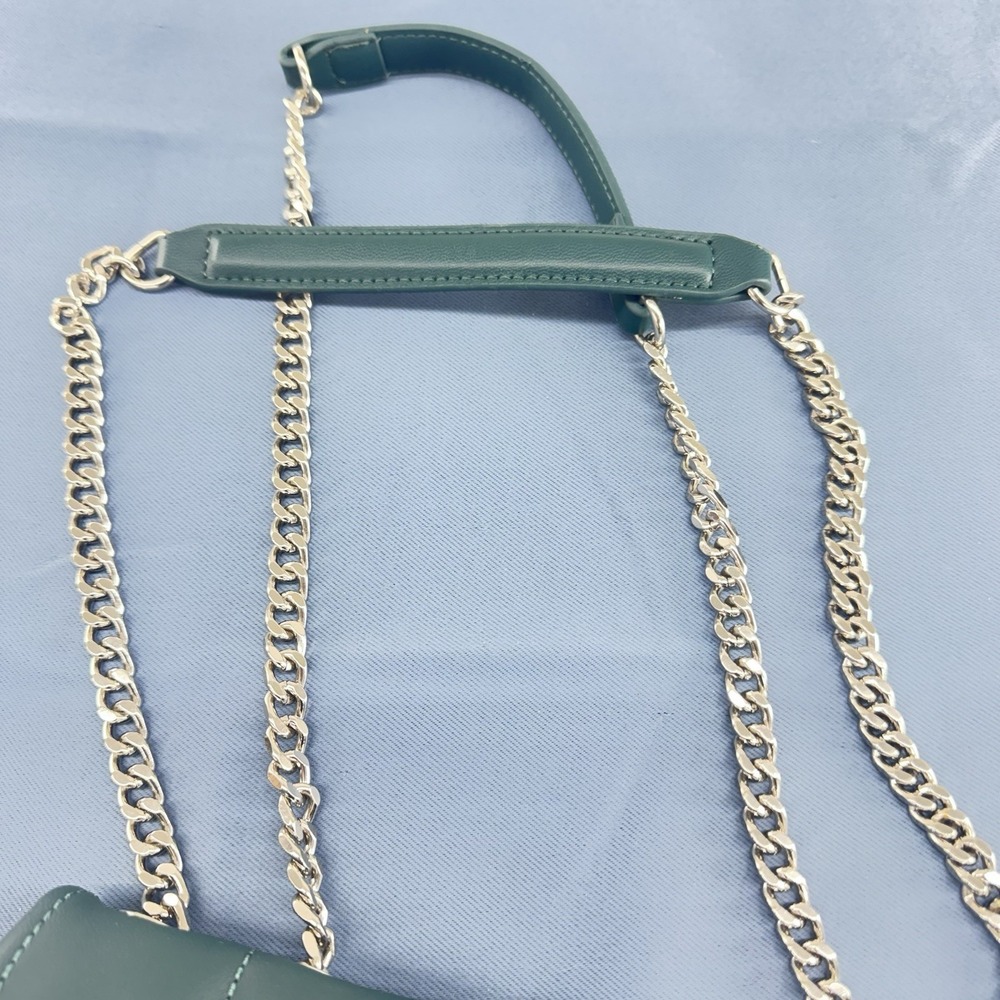 Steve Madden Quilted Bgali Chain Shoulder Bag Purse Emerald Green 11 Inch - Picture 8 of 9